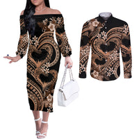 Polynesia Valentines Day Forever In My Heart Tattoo Couples Matching Off The Shoulder Long Sleeve Dress and Long Sleeve Button Shirt Gold Style LT9 Gold - Polynesian Pride