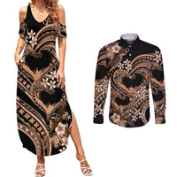 Polynesia Valentines Day Forever In My Heart Tattoo Couples Matching Summer Maxi Dress and Long Sleeve Button Shirt Gold Style LT9 Gold - Polynesian Pride