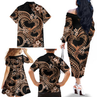 Polynesia Valentines Day Forever In My Heart Tattoo Family Matching Off Shoulder Long Sleeve Dress and Hawaiian Shirt Gold Style LT9 - Polynesian Pride