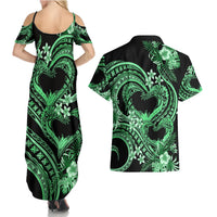 Polynesia Valentines Day Forever In My Heart Tattoo Couples Matching Summer Maxi Dress and Hawaiian Shirt Green Style LT9 - Polynesian Pride