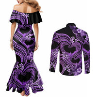 Polynesia Valentines Day Forever In My Heart Tattoo Couples Matching Mermaid Dress and Long Sleeve Button Shirt Purple Style LT9 - Polynesian Pride