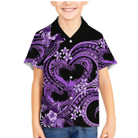 Polynesia Valentines Day Forever In My Heart Tattoo Family Matching Mermaid Dress and Hawaiian Shirt Purple Style LT9 Son's Shirt Purple - Polynesian Pride