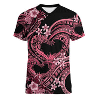 Polynesia Valentines Day Forever In My Heart Tattoo Women V Neck T Shirt Pink Style LT9 Female Pink - Polynesian Pride
