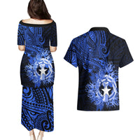 Northern Mariana Islands Ylang-ylang Mwarmwar Couples Matching Puletasi and Hawaiian Shirt Polynesian Blue Style LT9 - Polynesian Pride