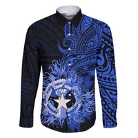 Northern Mariana Islands Ylang-ylang Mwarmwar Family Matching Short Sleeve Bodycon Dress and Hawaiian Shirt Polynesian Blue Style LT9 Dad's Shirt - Long Sleeve Blue - Polynesian Pride