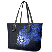Northern Mariana Islands Ylang-ylang Mwarmwar Leather Tote Bag Polynesian Blue Style