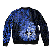 Northern Mariana Islands Ylang-ylang Mwarmwar Sleeve Zip Bomber Jacket Polynesian Blue Style LT9 - Polynesian Pride