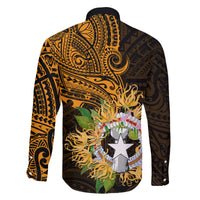 Northern Mariana Islands Ylang-ylang Mwarmwar Family Matching Off Shoulder Long Sleeve Dress and Hawaiian Shirt Polynesian Gold Style LT9 - Polynesian Pride