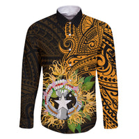 Northern Mariana Islands Ylang-ylang Mwarmwar Family Matching Summer Maxi Dress and Hawaiian Shirt Polynesian Gold Style LT9 Dad's Shirt - Long Sleeve Gold - Polynesian Pride
