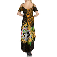 Northern Mariana Islands Ylang-ylang Mwarmwar Family Matching Summer Maxi Dress and Hawaiian Shirt Polynesian Gold Style LT9 - Polynesian Pride
