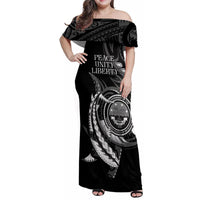 Personalised FSM Culture Day Family Matching Off Shoulder Maxi Dress and Hawaiian Shirt Hammerhead Shark Tribal 2024 LT9 Mom's Dress Black - Polynesian Pride