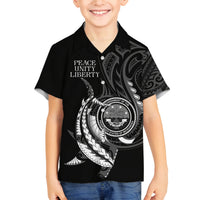 Personalised FSM Culture Day Family Matching Off Shoulder Short Dress and Hawaiian Shirt Hammerhead Shark Tribal 2024 LT9 Son's Shirt Black - Polynesian Pride