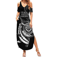 Personalised FSM Culture Day Family Matching Summer Maxi Dress and Hawaiian Shirt Hammerhead Shark Tribal 2024 LT9 Mom's Dress Black - Polynesian Pride