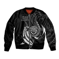 Personalised FSM Culture Day Sleeve Zip Bomber Jacket Hammerhead Shark Tribal 2024 LT9 Unisex Black - Polynesian Pride