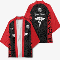 New Zealand Nurse RN 2026 Personalised Kimono Red Maori Pattern Cultural Pride LT9 - Polynesian Pride