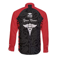 New Zealand Nurse RN 2026 Personalised Long Sleeve Button Shirt Red Maori Pattern Cultural Pride