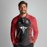 New Zealand Nurse RN 2026 Personalised Long Sleeve Polo Shirt Red Maori Pattern Cultural Pride