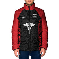 New Zealand Nurse RN 2026 Personalised Padded Jacket Red Maori Pattern Cultural Pride