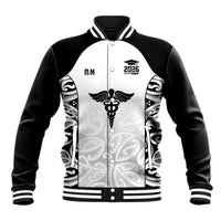 New Zealand Nurse RN 2026 Personalised Baseball Jacket White Maori Pattern Cultural Pride LT9 Unisex White - Polynesian Pride