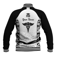 New Zealand Nurse RN 2026 Personalised Baseball Jacket White Maori Pattern Cultural Pride LT9 - Polynesian Pride