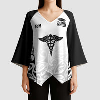 New Zealand Nurse RN 2026 Personalised Kimono Sleeve Blouse White Maori Pattern Cultural Pride