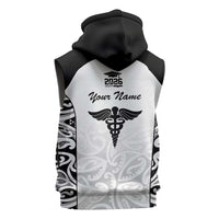 New Zealand Nurse RN 2026 Personalised Sleeveless Hoodie White Maori Pattern Cultural Pride LT9 - Polynesian Pride