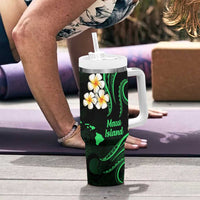 Hawaii Maui Islands Pacific Plumeria Tumbler With Handle Green Polynesian Tattoo