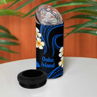 Hawaii Oahu Islands Pacific Plumeria 4 in 1 Can Cooler Tumbler Blue Polynesian Tattoo LT9 - Polynesian Pride