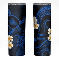 Hawaii Oahu Islands Pacific Plumeria Skinny Tumbler Blue Polynesian Tattoo LT9 Blue - Polynesian Pride