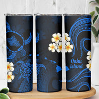 Hawaii Oahu Islands Pacific Plumeria Skinny Tumbler Blue Polynesian Tattoo LT9 - Polynesian Pride