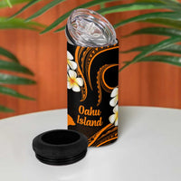 Hawaii Oahu Islands Pacific Plumeria 4 in 1 Can Cooler Tumbler Gold Polynesian Tattoo