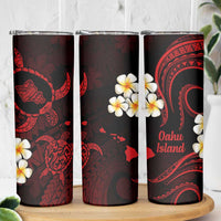 Hawaii Oahu Islands Pacific Plumeria Skinny Tumbler Red Polynesian Tattoo LT9 - Polynesian Pride