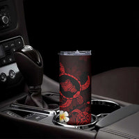 Hawaii Oahu Islands Pacific Plumeria Skinny Tumbler Red Polynesian Tattoo LT9 - Polynesian Pride