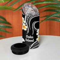 Hawaii Oahu Islands Pacific Plumeria 4 in 1 Can Cooler Tumbler White Polynesian Tattoo LT9 - Polynesian Pride