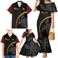 Papua New Guinea 50th Independence Day Family Matching Mermaid Dress and Hawaiian Shirt Simple Oro Tapa Pattern - Polynesian Pride