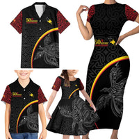 Papua New Guinea 50th Independence Day Family Matching Short Sleeve Bodycon Dress and Hawaiian Shirt Simple Oro Tapa Pattern - Polynesian Pride