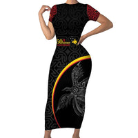 Papua New Guinea 50th Independence Day Family Matching Short Sleeve Bodycon Dress and Hawaiian Shirt Simple Oro Tapa Pattern - Polynesian Pride