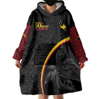 Papua New Guinea 50th Independence Day Wearable Blanket Hoodie Simple Oro Tapa Pattern - Polynesian Pride
