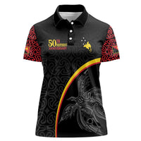 Papua New Guinea 50th Independence Day Women Polo Shirt Simple Oro Tapa Pattern - Polynesian Pride