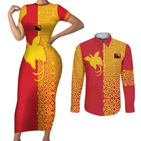 Papua New Guinea Oro Tapa Personalised Couples Matching Short Sleeve Bodycon Dress and Long Sleeve Button Shirt Simple Bird of Paradise Style - Polynesian Pride