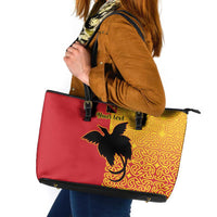 Papua New Guinea Oro Tapa Personalised Leather Tote Bag Simple Bird of Paradise Style - Polynesian Pride