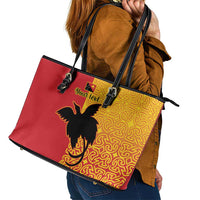 Papua New Guinea Oro Tapa Personalised Leather Tote Bag Simple Bird of Paradise Style - Polynesian Pride