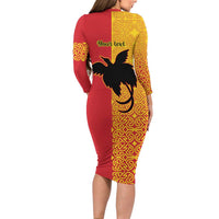Papua New Guinea Oro Tapa Personalised Long Sleeve Bodycon Dress Simple Bird of Paradise Style - Polynesian Pride