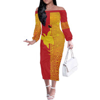 Papua New Guinea Oro Tapa Personalised Off The Shoulder Long Sleeve Dress Simple Bird of Paradise Style - Polynesian Pride