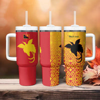 Papua New Guinea Oro Tapa Personalised Tumbler With Handle Simple Bird of Paradise Style - Polynesian Pride