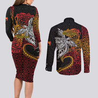 Papua New Guinea Sepik Personalised Couples Matching Long Sleeve Bodycon Dress and Long Sleeve Button Shirt PNG Bird of Paradise Tattoo - Polynesian Pride
