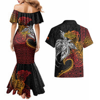 Papua New Guinea Sepik Personalised Couples Matching Mermaid Dress and Hawaiian Shirt PNG Bird of Paradise Tattoo - Polynesian Pride