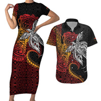 Papua New Guinea Sepik Personalised Couples Matching Short Sleeve Bodycon Dress and Hawaiian Shirt PNG Bird of Paradise Tattoo - Polynesian Pride
