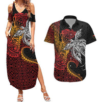 Papua New Guinea Sepik Personalised Couples Matching Summer Maxi Dress and Hawaiian Shirt PNG Bird of Paradise Tattoo - Polynesian Pride