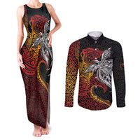 Papua New Guinea Sepik Personalised Couples Matching Tank Maxi Dress and Long Sleeve Button Shirt PNG Bird of Paradise Tattoo - Polynesian Pride